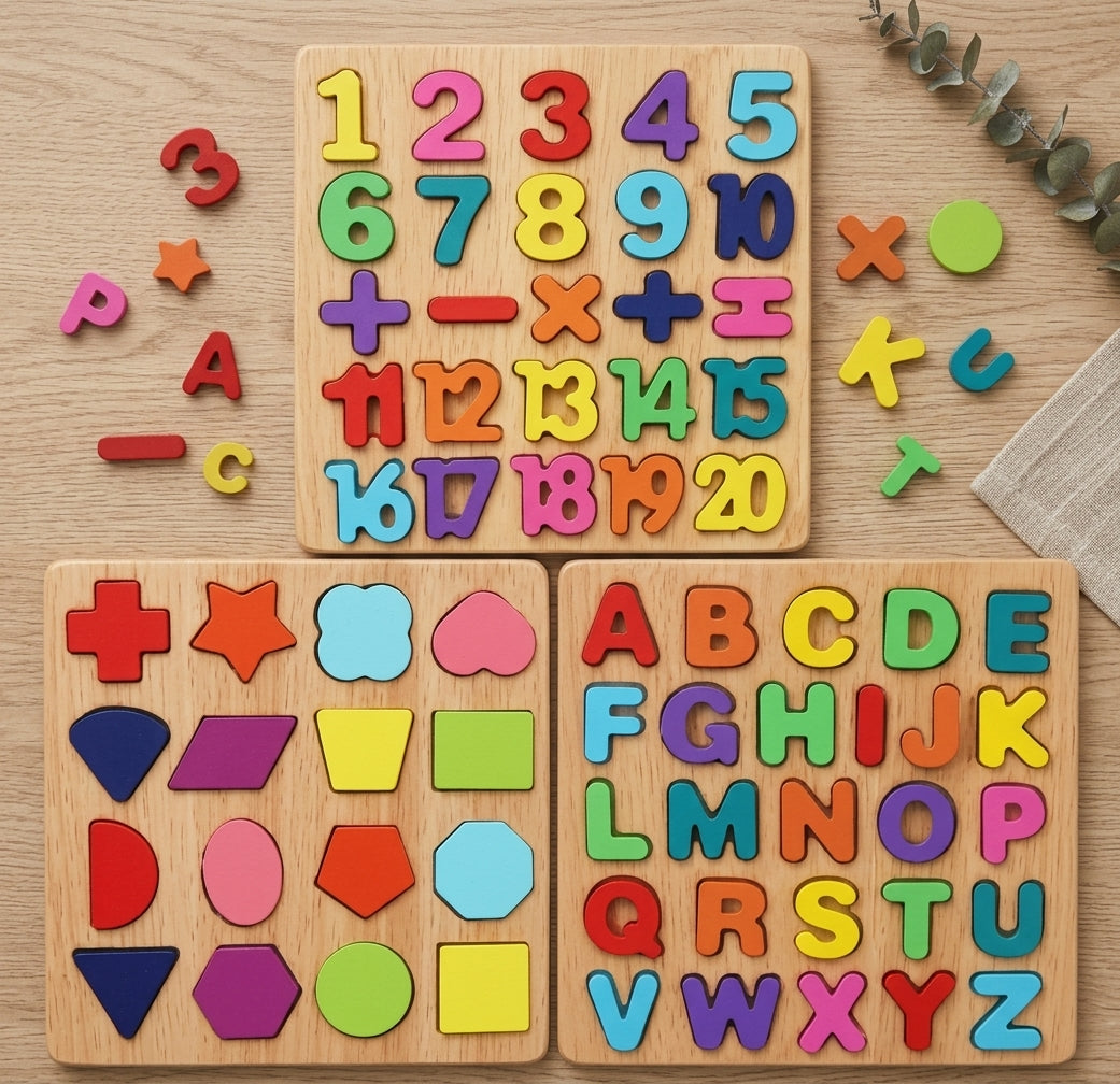 Kids Wooden Learning Board - 3in1