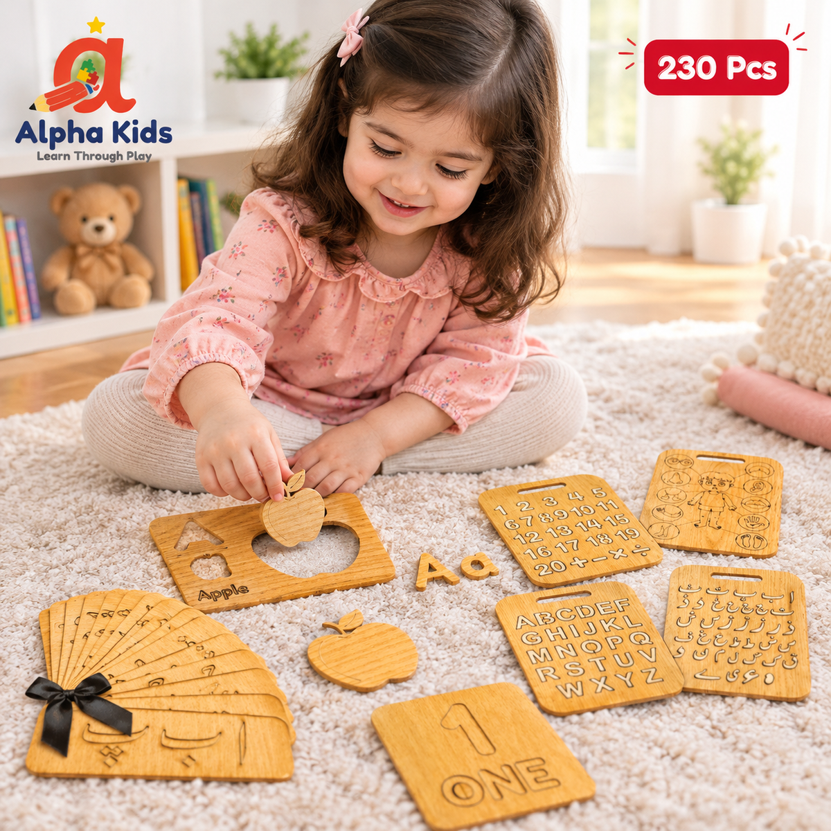 230 Pcs Wooden Educational Toy with Simple Urdu